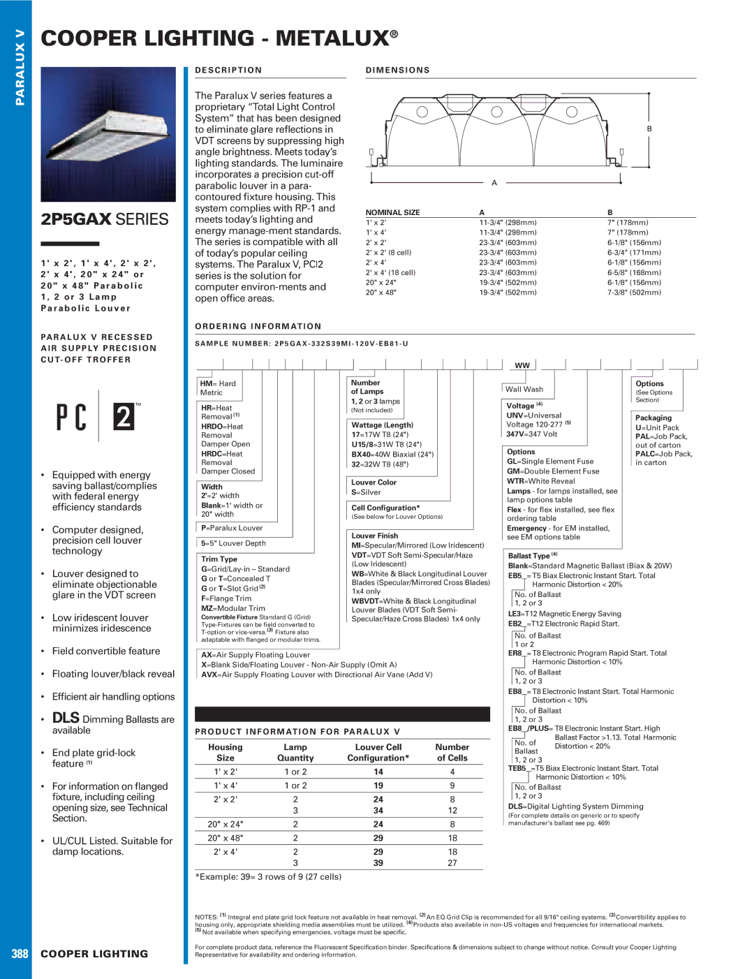 Cooper Lighting 388 dimensions Equipped with energy, Saving ballast/complies, With federal energy, Efﬁciency standards 