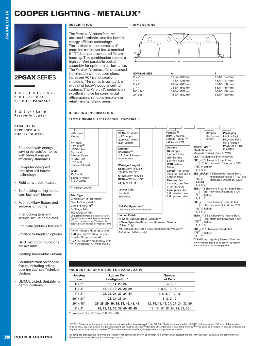 Cooper Lighting 2PGAX SERIES dimensions Equipped with energy, Saving ballasts/complies, With federal energy, Technology 