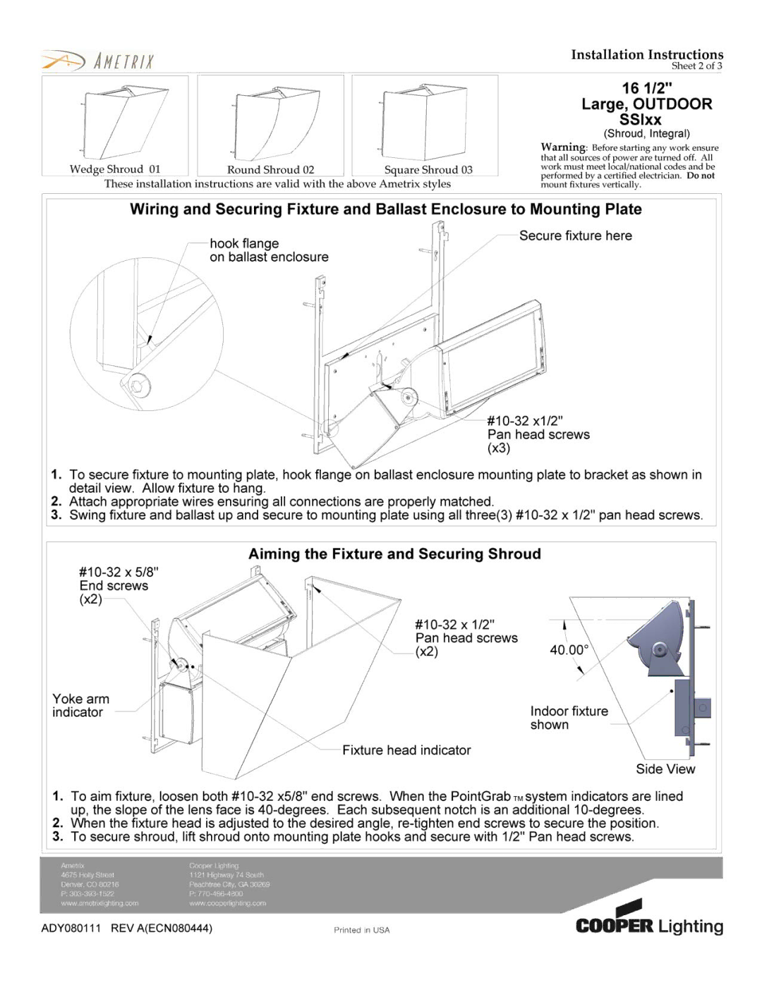 Cooper Lighting 340 dimensions 