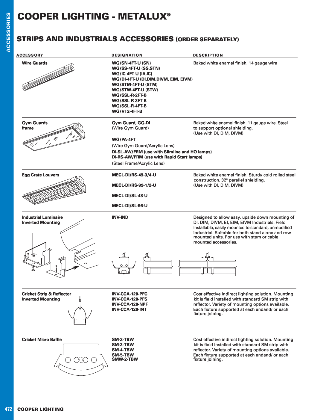 Cooper Lighting 471 manual Options & Aessoriescc, Cooper Lighting - Metalux 