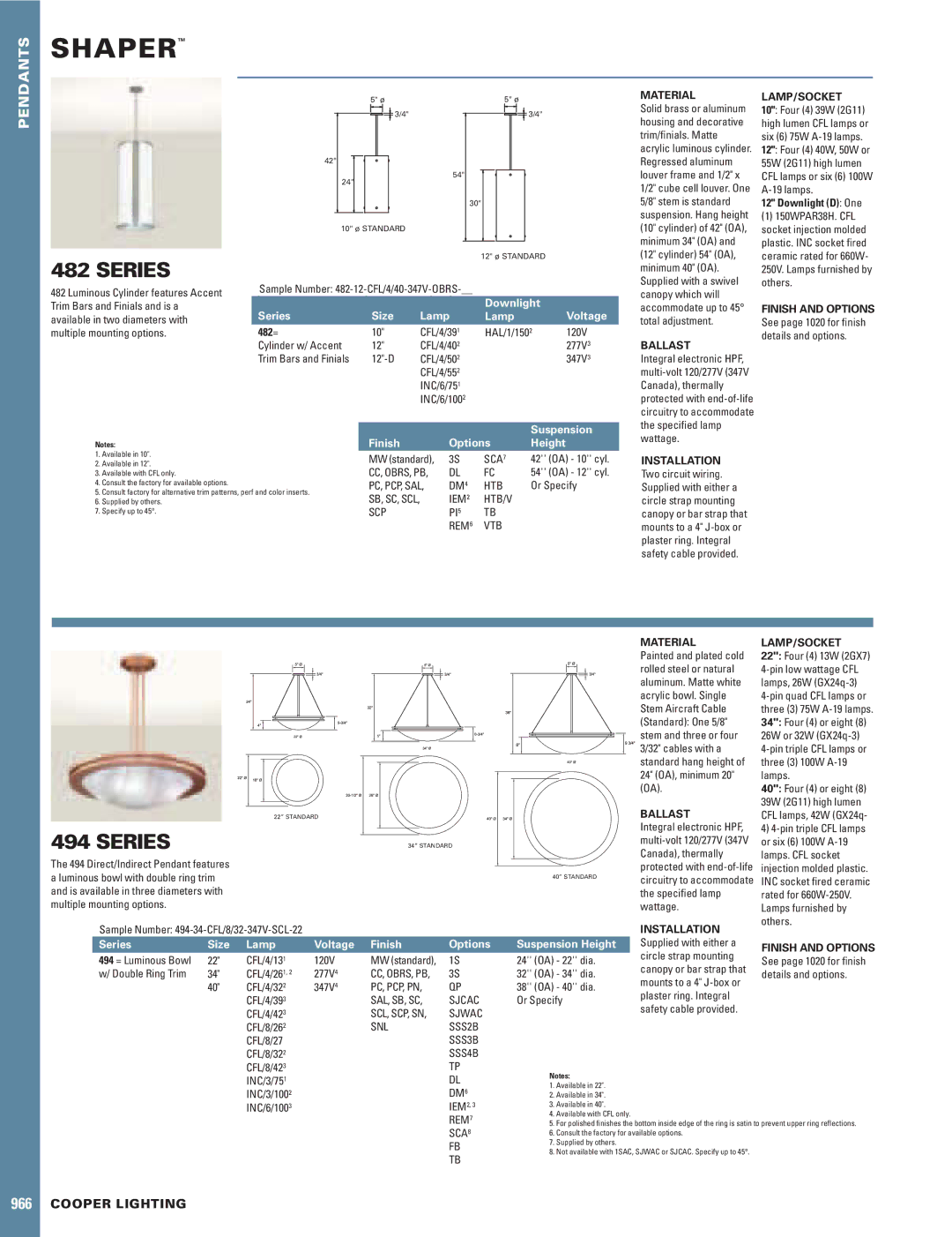Cooper Lighting 482 manual Material, Ballast, Lamp/Socket 