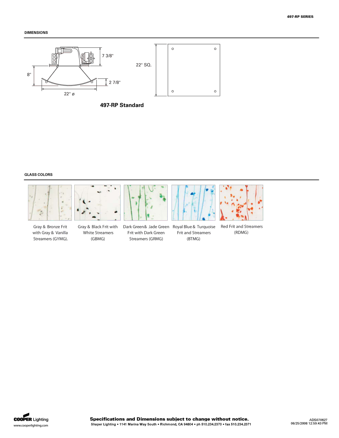 Cooper Lighting 497-RP specifications RP Standard 