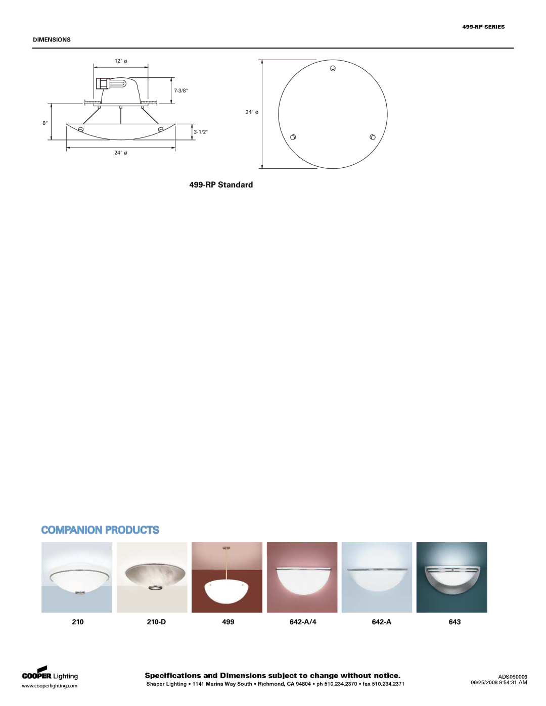 Cooper Lighting 499-RP specifications Companion Products 