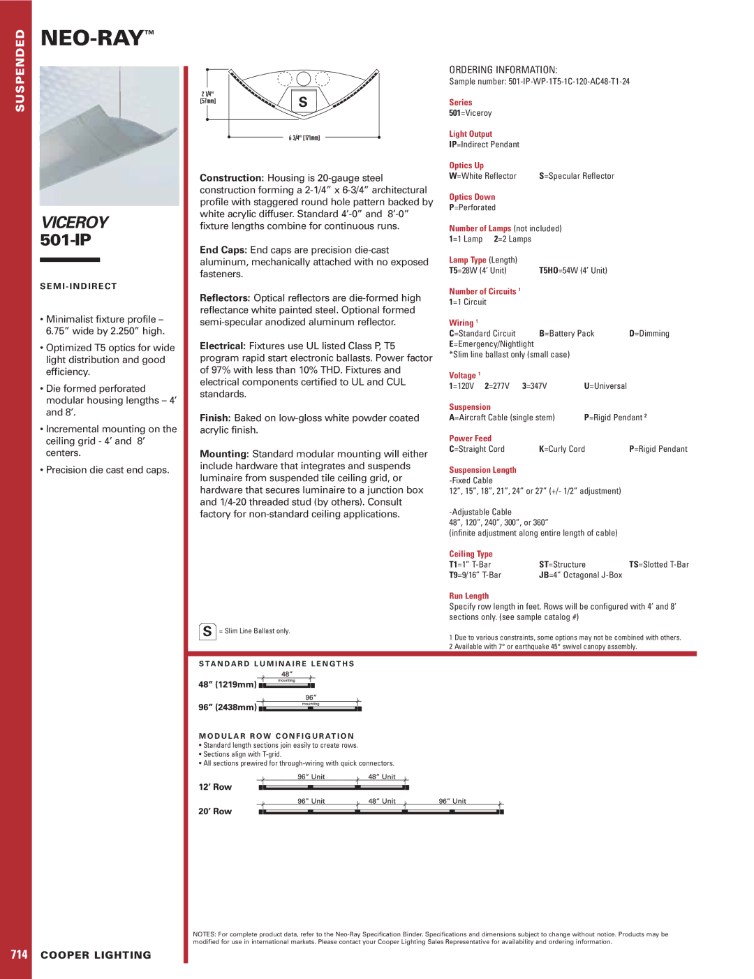 Cooper Lighting specifications Neo-Ray, Viceroy 501-IP, Ordering Information, Cooper Lighting 