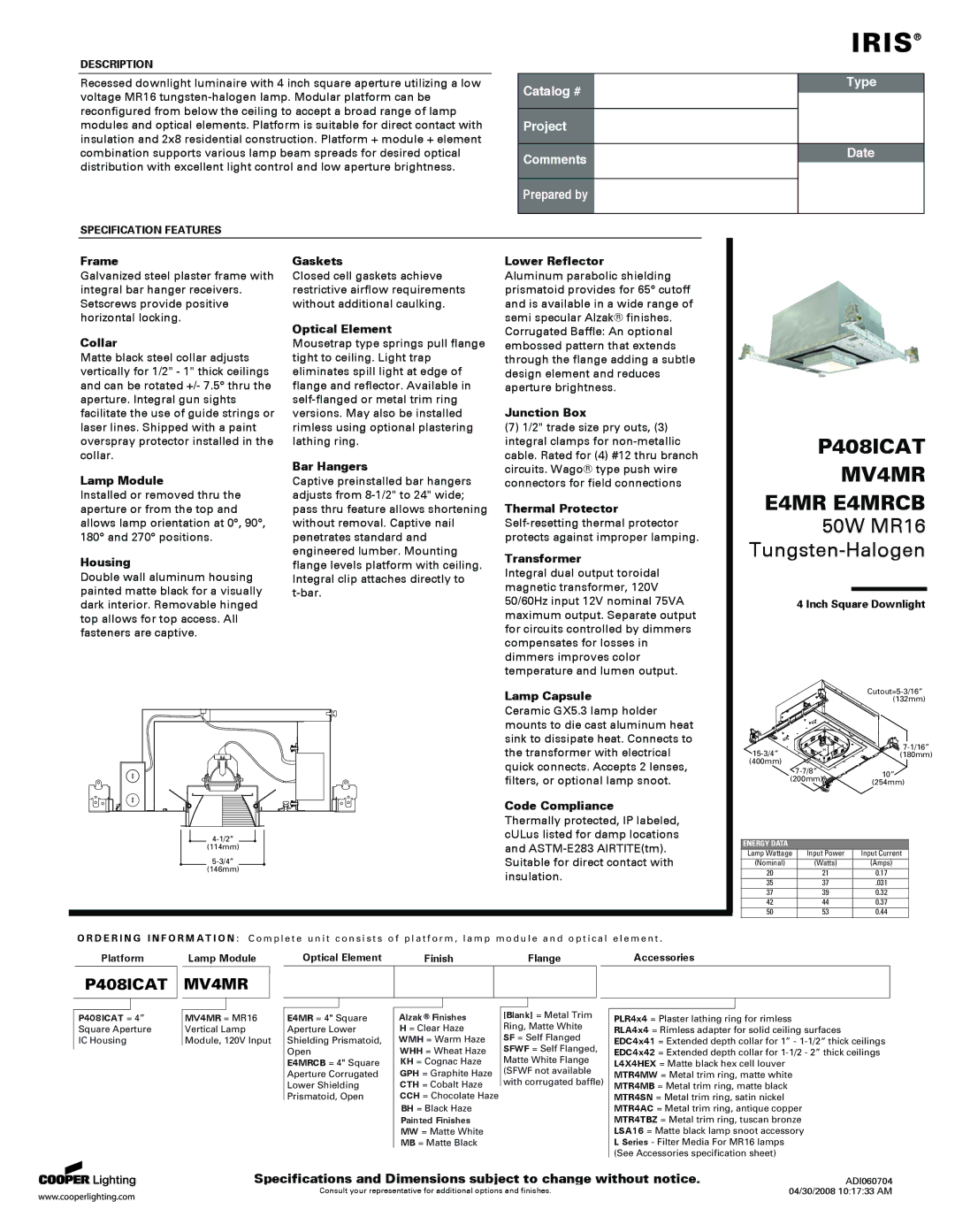 Cooper Lighting 510 specifications Frame, Collar, Lamp Module, Housing, Gaskets, Optical Element, Bar Hangers, Transformer 