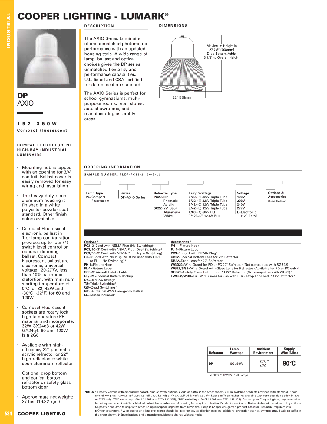 Cooper Lighting 534 dimensions Cooper Lighting Lumark, Axio, 90C 