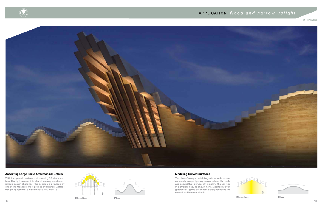Cooper Lighting 6000 manual Accenting Large Scale Architectural Details, Modeling Curved Surfaces, ElevationPlan 