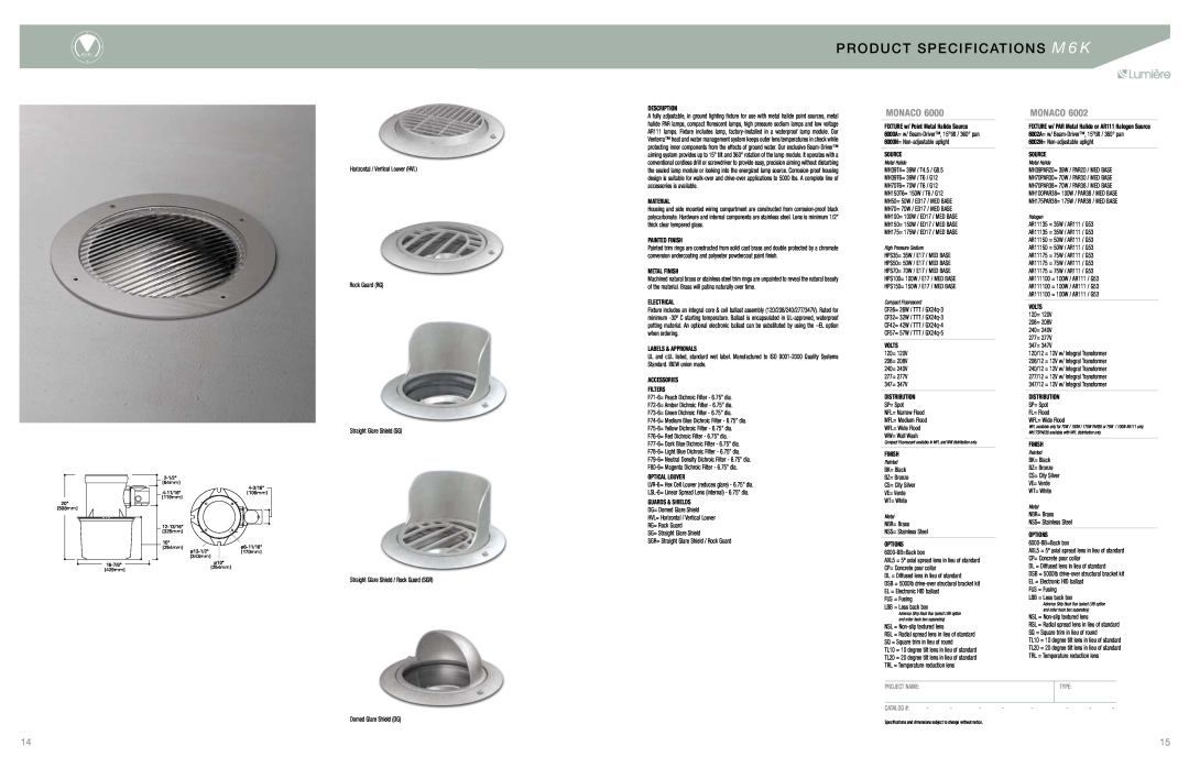 Cooper Lighting 6000 manual PROD U CT S PECIFICATION SM 6 K, 0/$0, 0/$0 