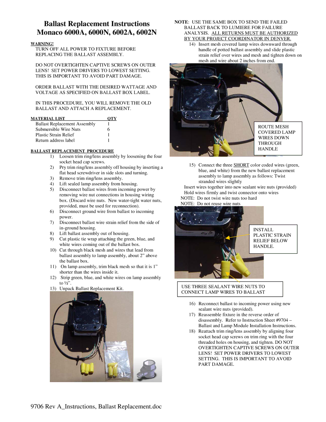 Cooper Lighting 6000N, 6002N instruction sheet Route Mesh Covered Lamp Wires Down Through Handle 