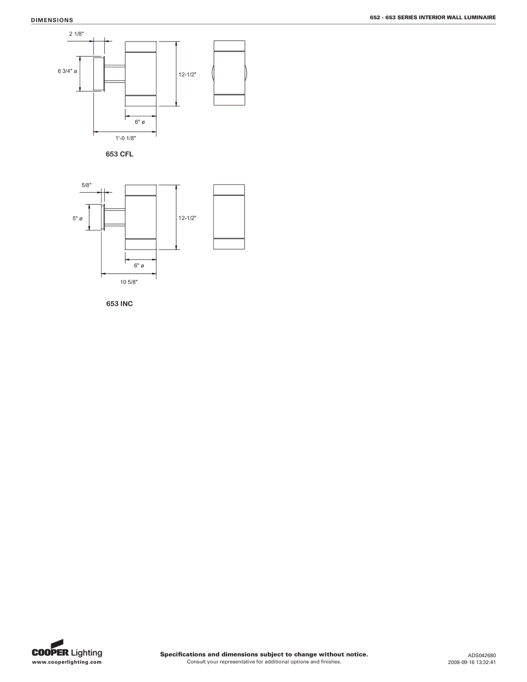Cooper Lighting specifications 653 CFL 