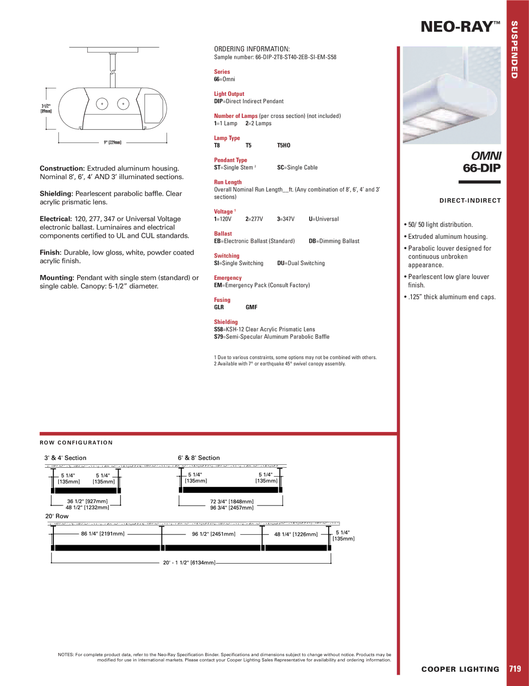 Cooper Lighting specifications Neo-Ray, Omni 66-DIP, Ordering Information, T5HO, Glr Gmf 