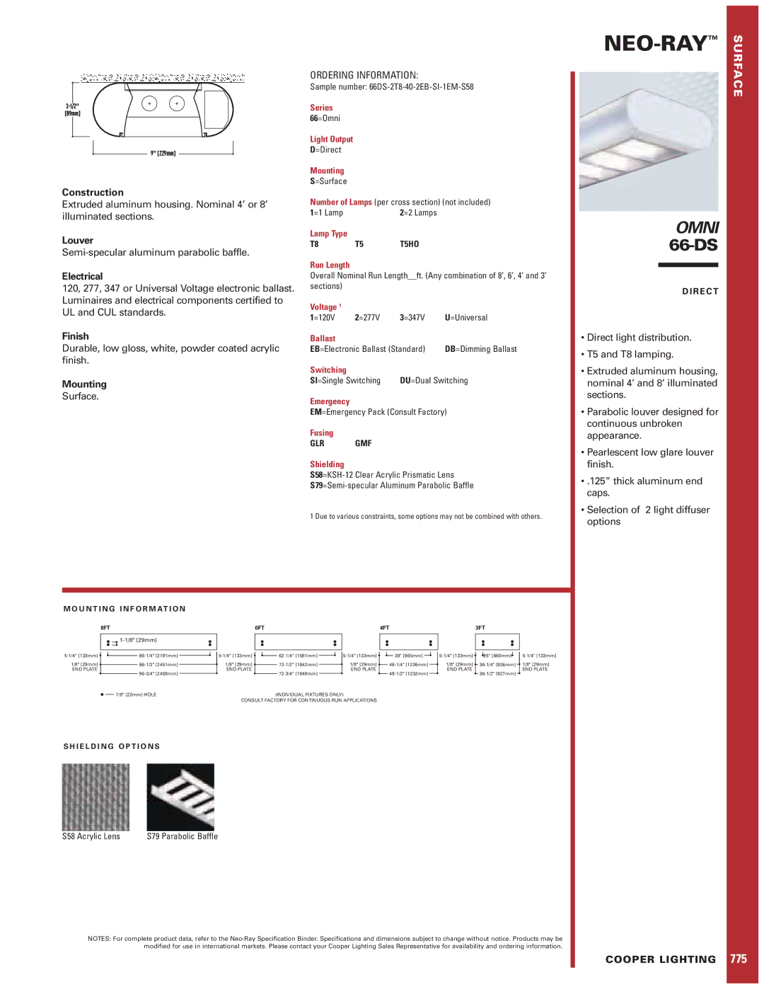 Cooper Lighting 66-DS specifications Construction, Louver, Electrical, Finish, Mounting 