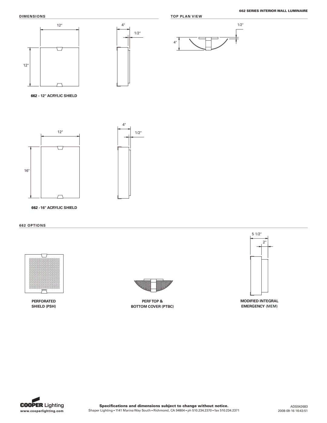 Cooper Lighting 662 specifications Perforated 
