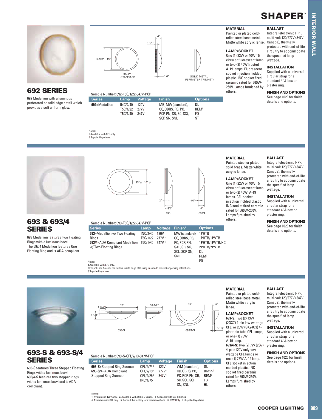 Cooper Lighting 693-S/4 manual Material, Ballast, Lamp/Socket, Installation 