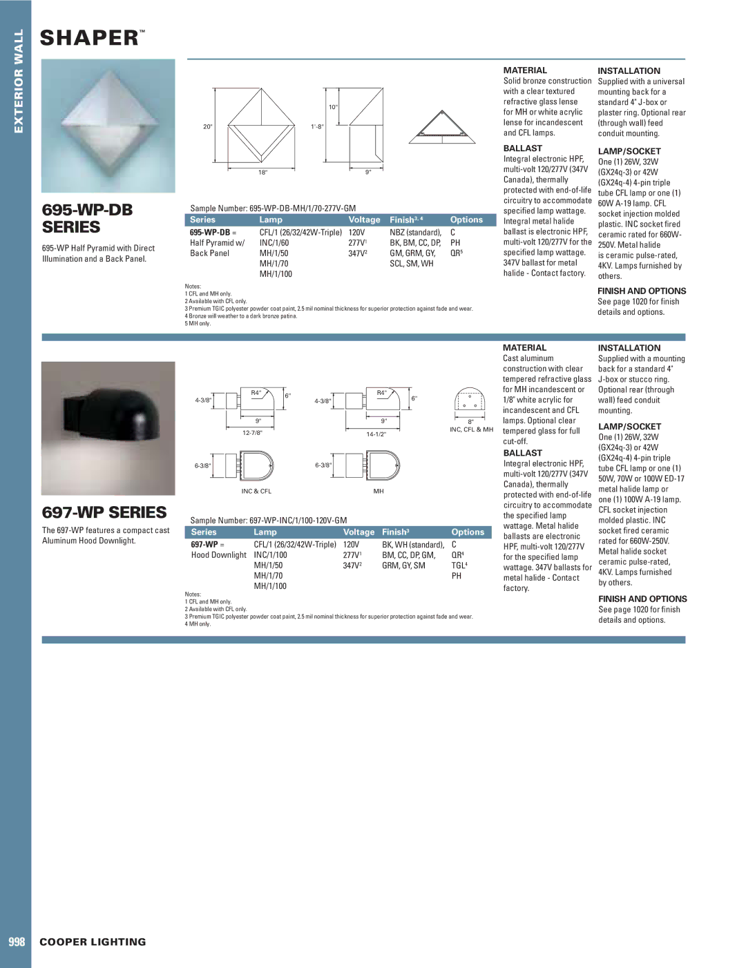 Cooper Lighting 695-WP-DB, 697-WP manual WP-DB Series, WP Series 