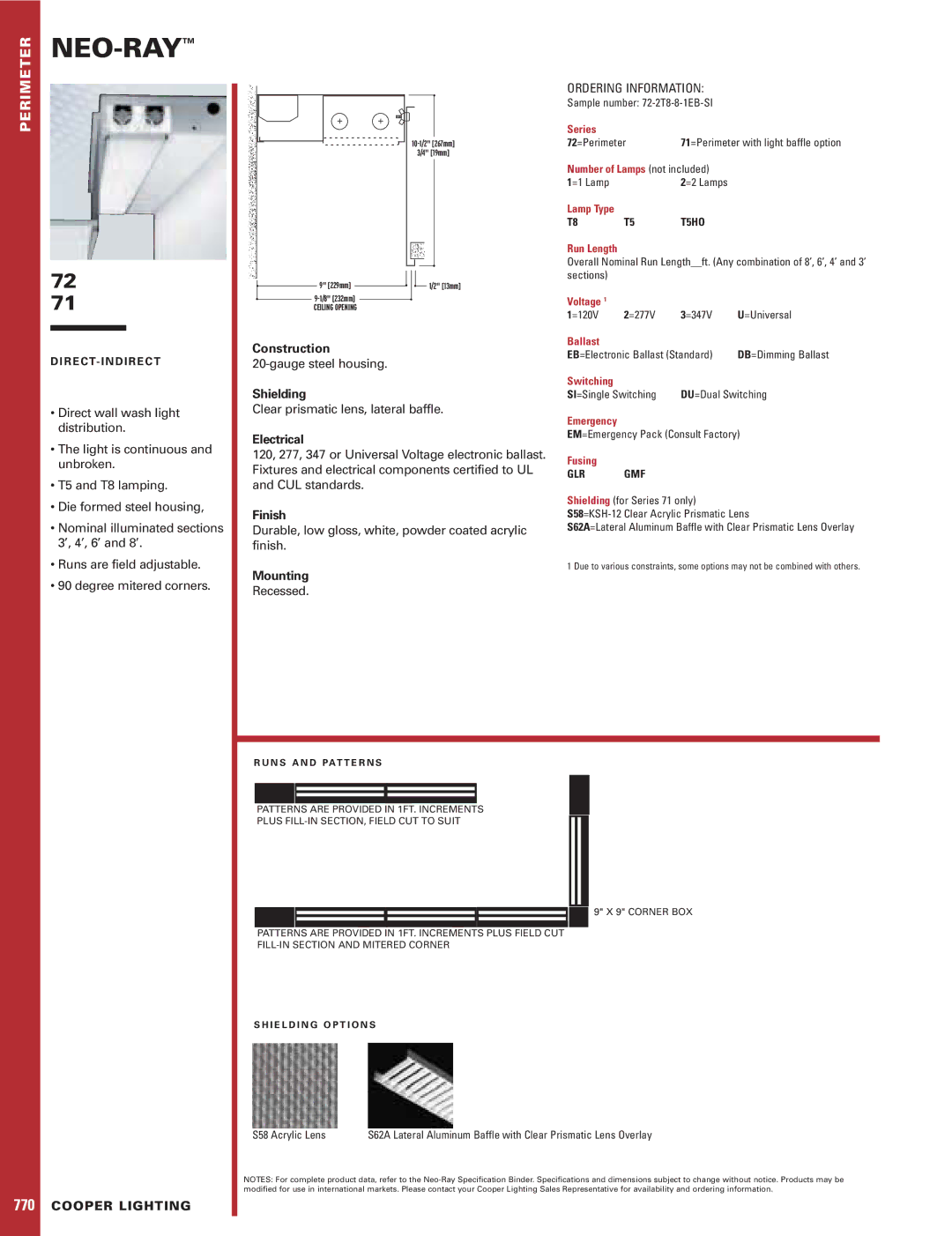 Cooper Lighting 71, 72 specifications Neo-Ray, Cooper Lighting 