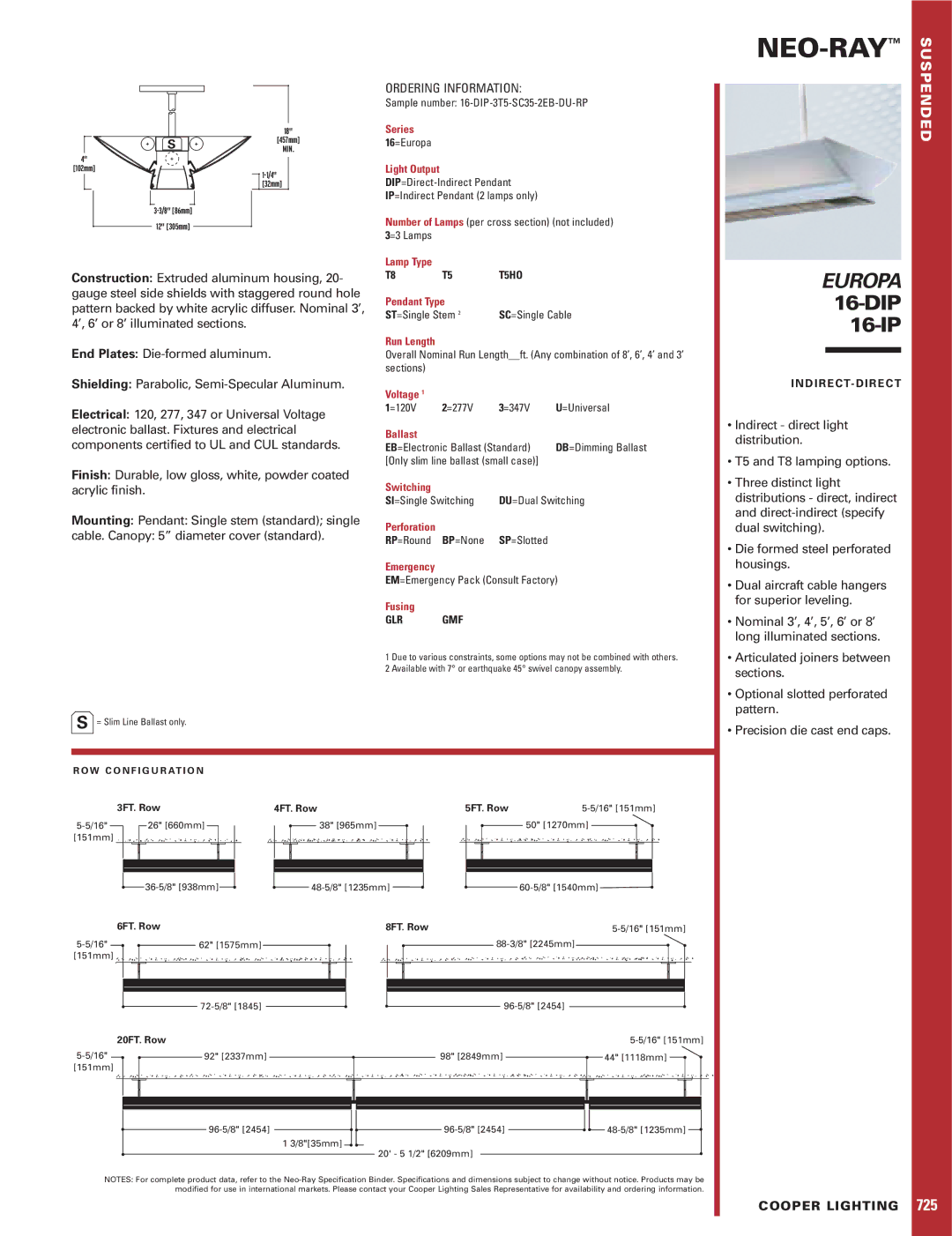 Cooper Lighting 725 specifications Neo-Ray, Europa 16-DIP16-IP, Ordering Information 