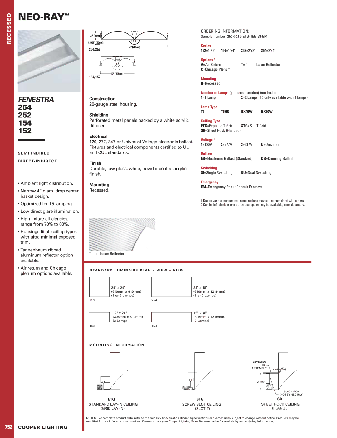 Cooper Lighting 752 specifications Construction, Shielding, Electrical, Finish, Mounting 