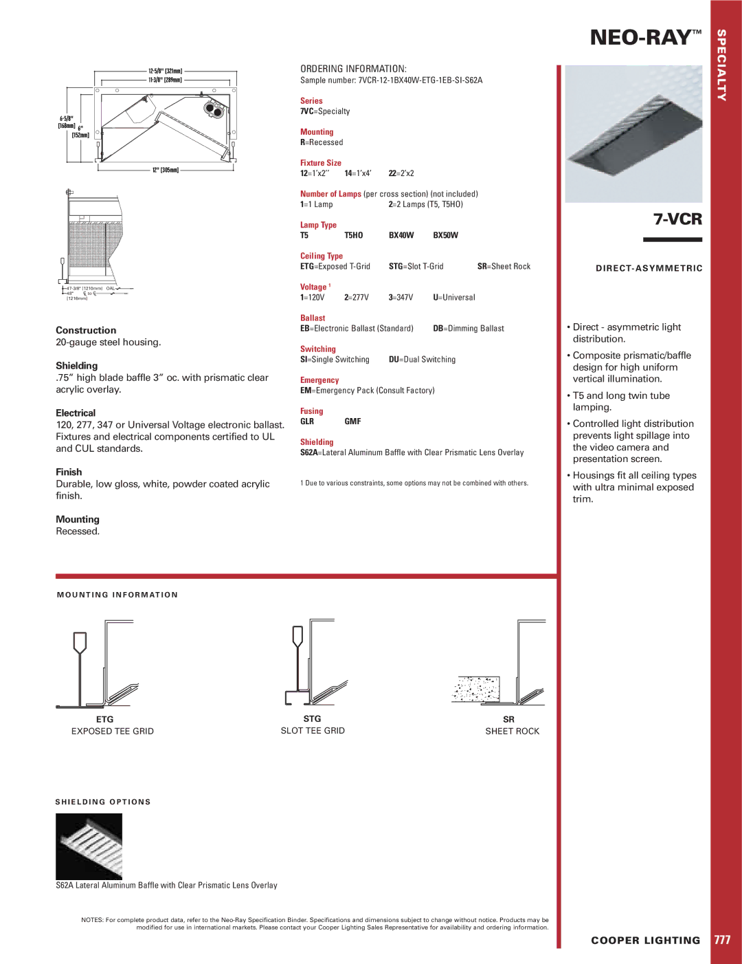 Cooper Lighting 7VCR specifications Neo-Ray, Vcr 