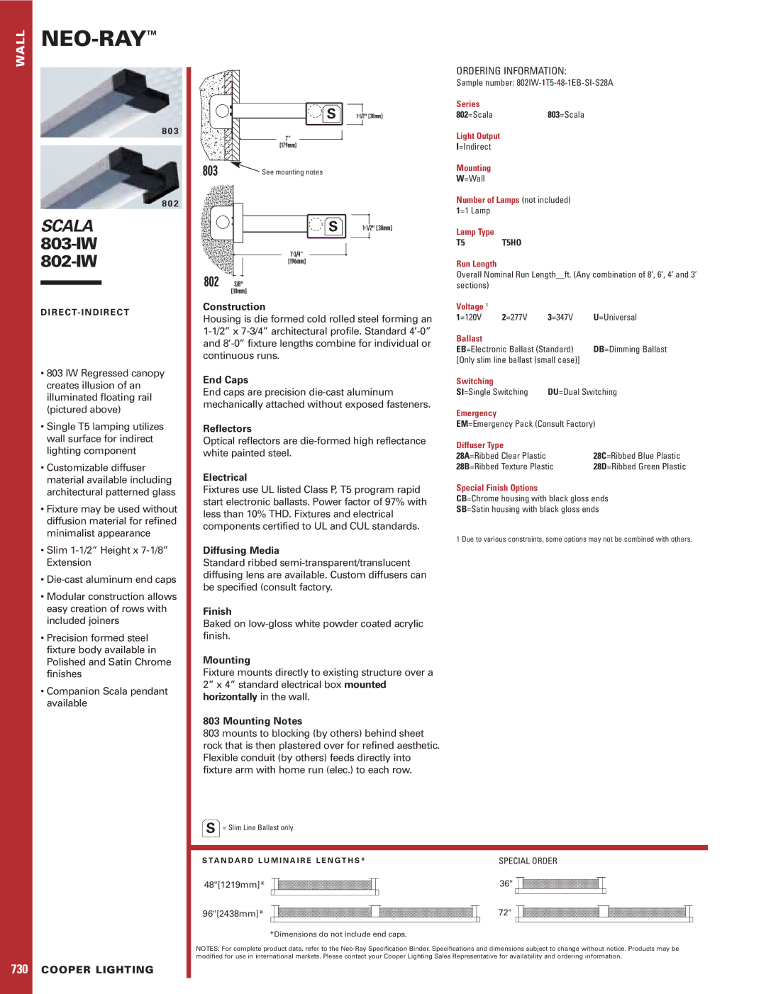 Cooper Lighting 802-IW, 803-IW, 730 specifications Ordering Information, Cooper Lighting 