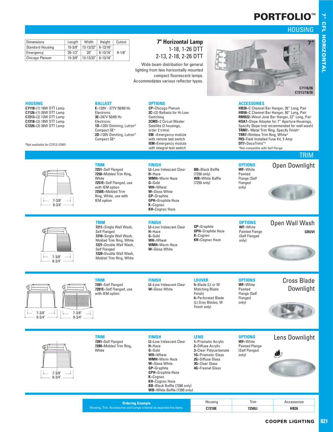 Cooper Lighting 821 dimensions Housing, Trim, 18, 1-26 DTT, 13, 2-18, 2-26 DTT, Open Downlight 