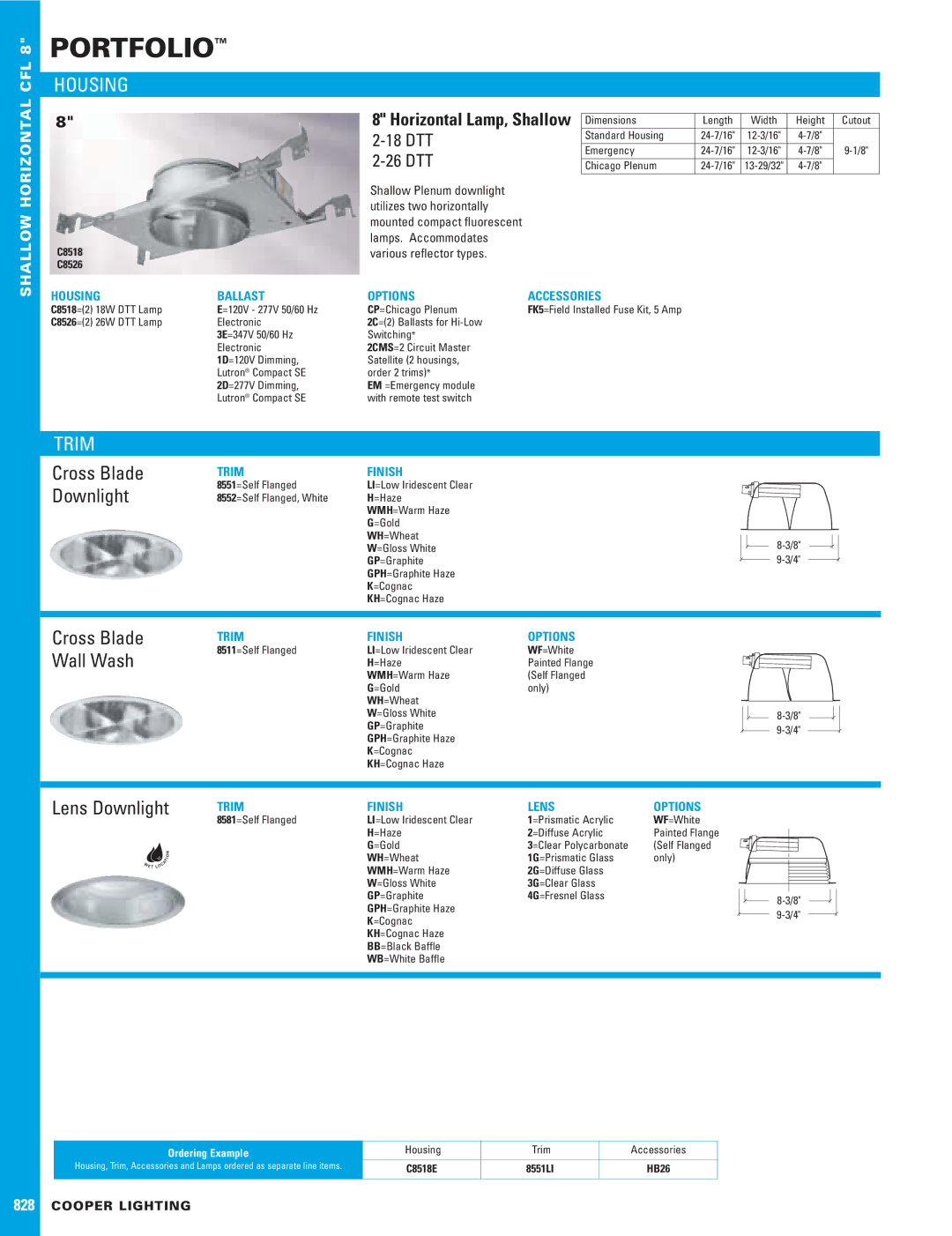 Cooper Lighting 828 dimensions Housing, Trim 