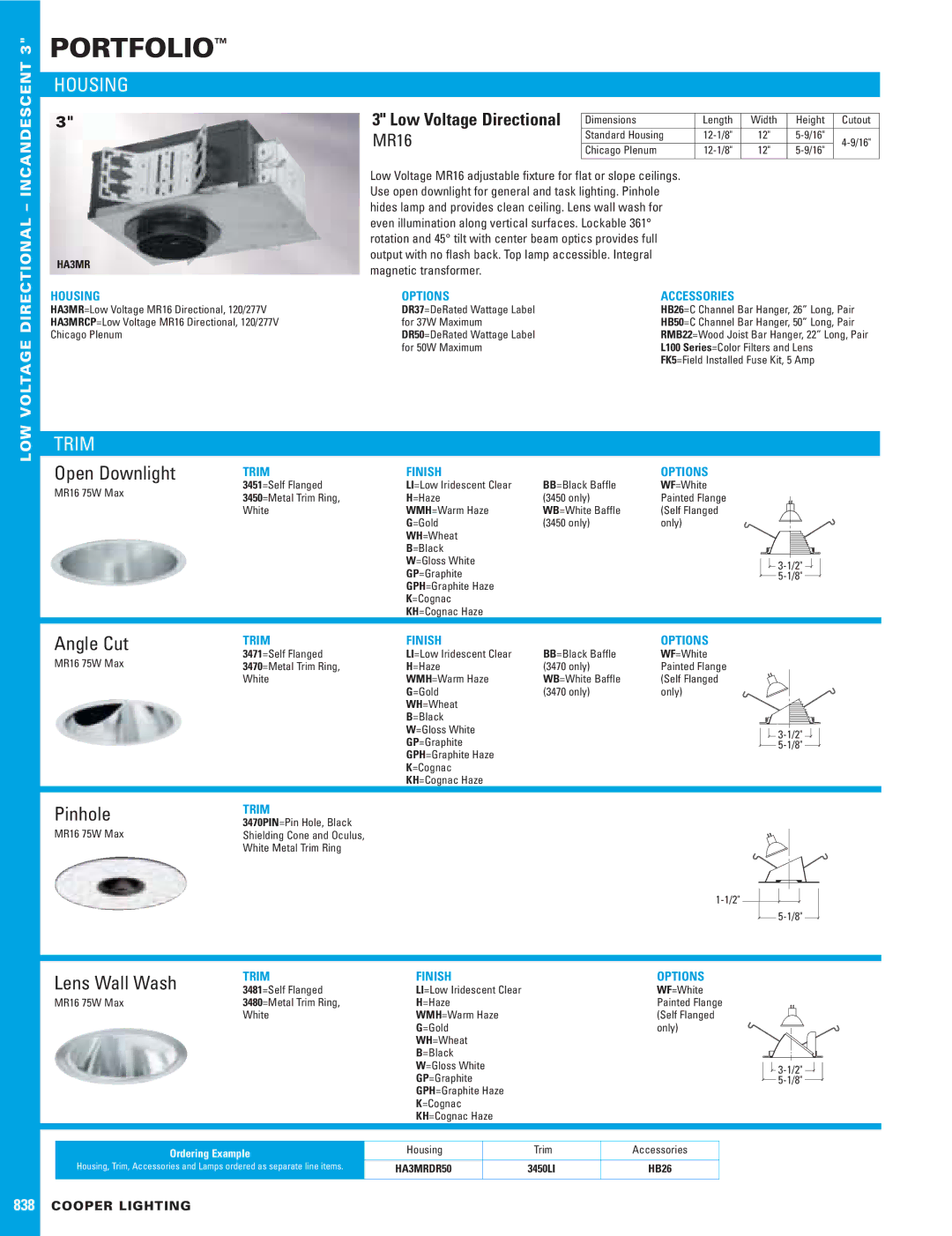 Cooper Lighting 838 dimensions Housing, Trim 