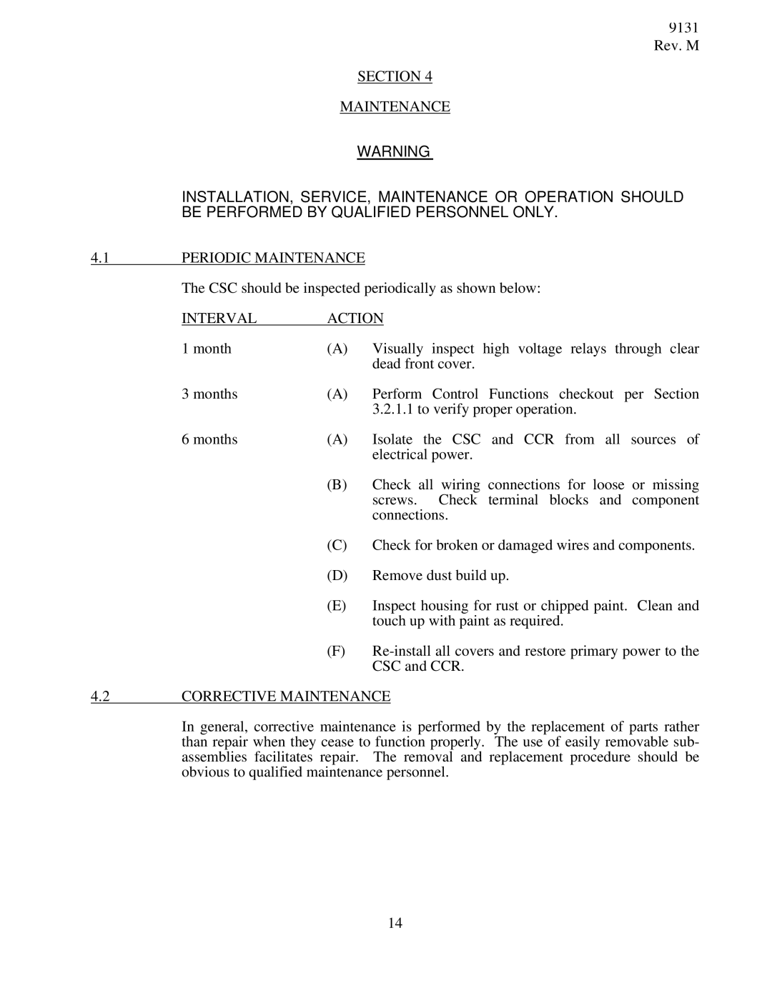 Cooper Lighting 84700 instruction manual Section Maintenance, Periodic Maintenance, Interval Action, Corrective Maintenance 