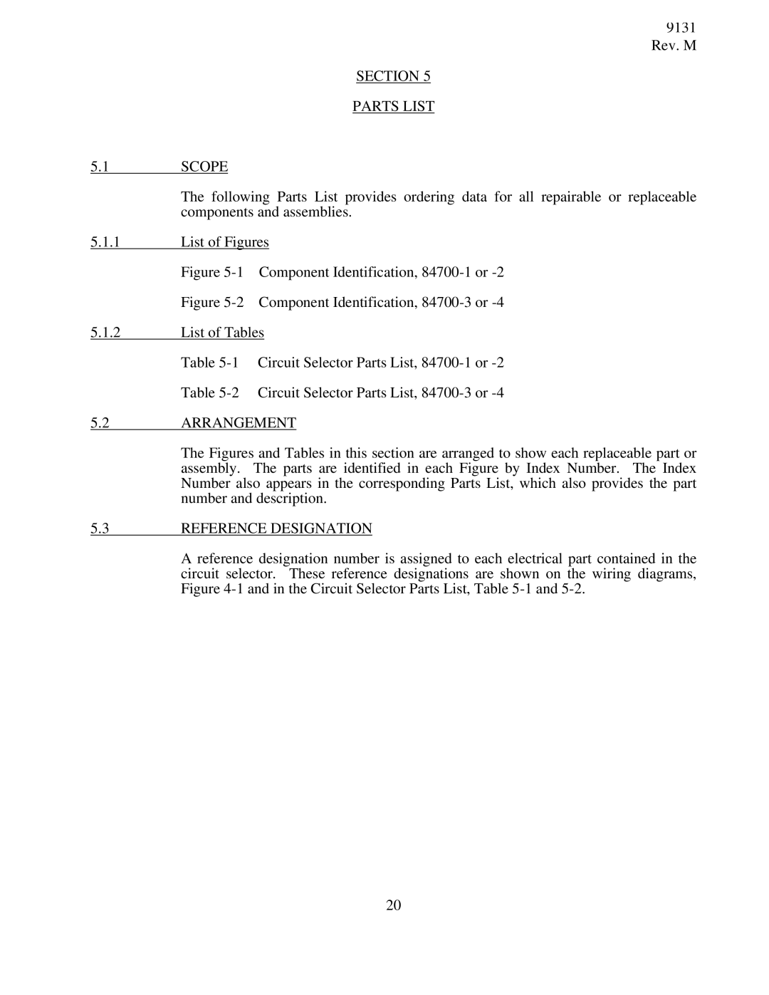 Cooper Lighting 84700 instruction manual Section Parts List 1SCOPE, Arrangement, Reference Designation 