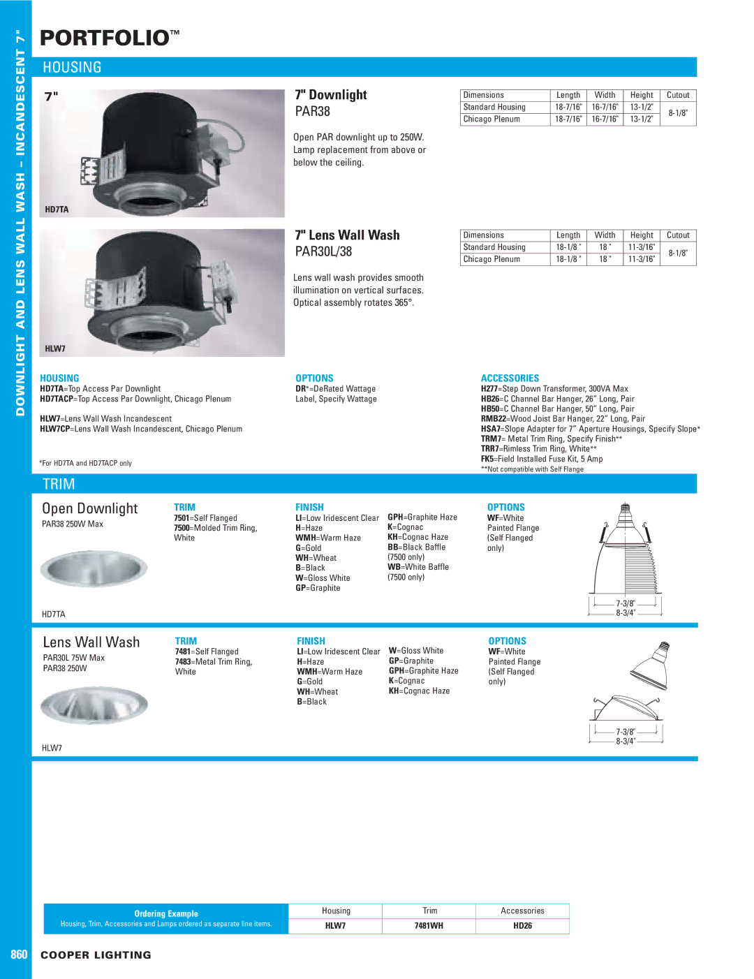 Cooper Lighting 860 dimensions Housing, Trim, Open Downlight, Lens Wall Wash 