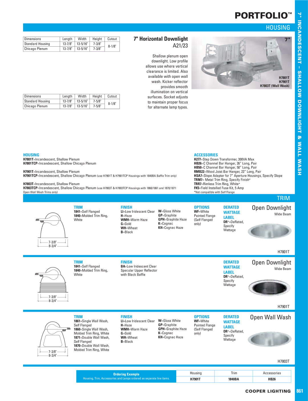 Cooper Lighting 861 dimensions Housing, Trim, Open Downlight, Open Wall Wash 