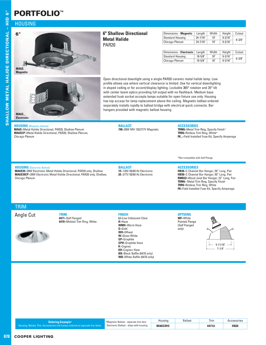 Cooper Lighting 878 dimensions Housing, Ballast Accessories, Trim Finish Options 