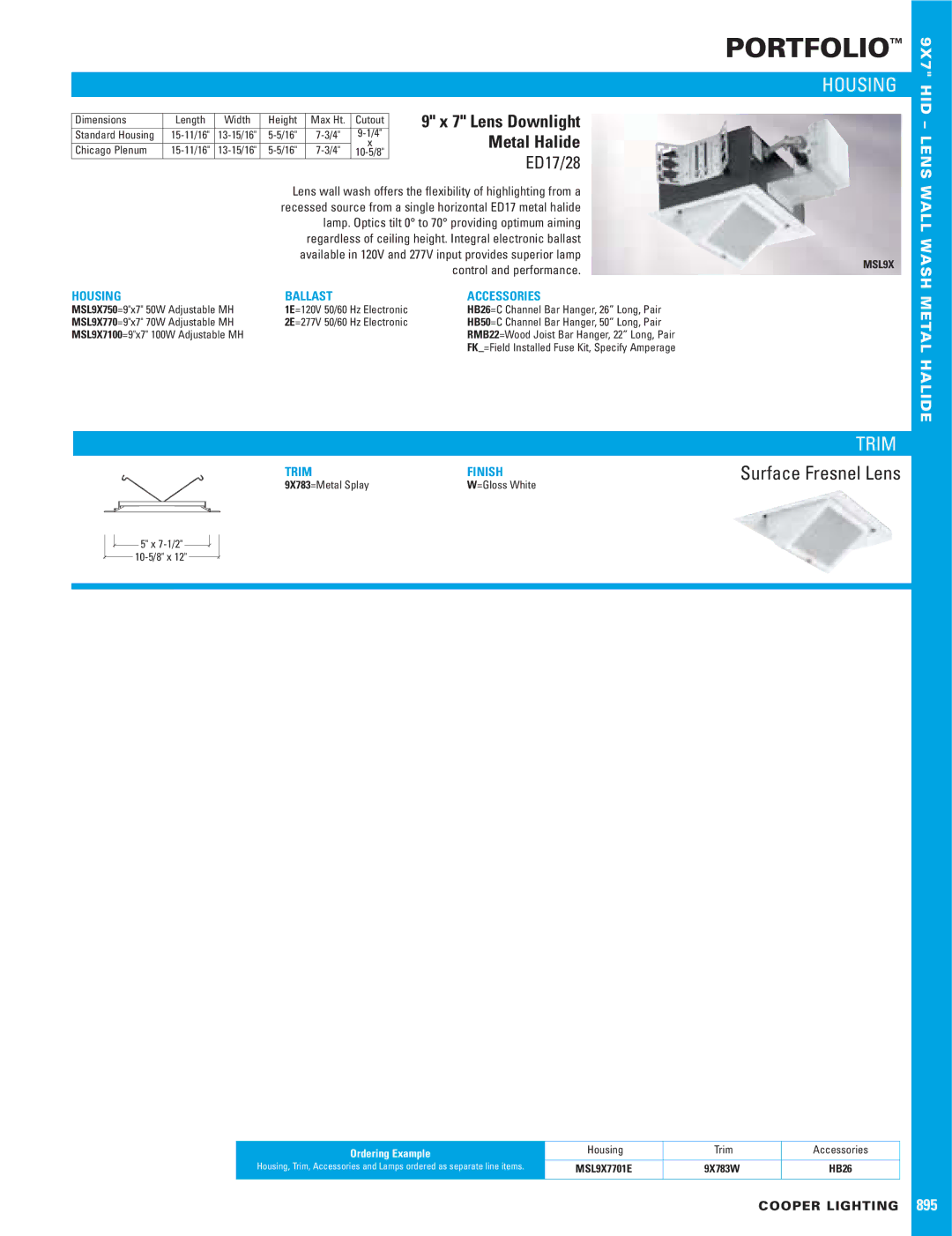 Cooper Lighting 895 dimensions Portfolio, Housing, Trim 