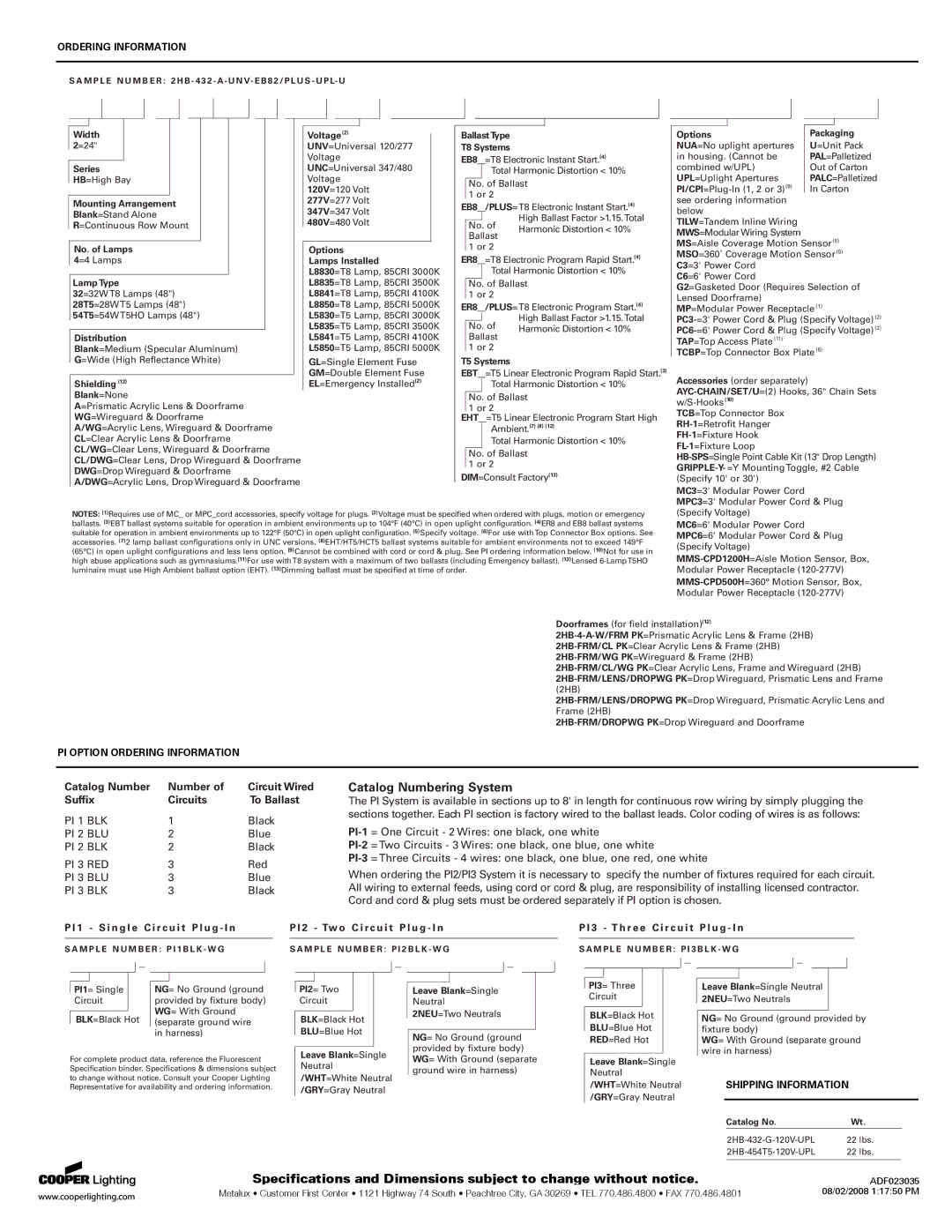 Cooper Lighting 901 Catalog Number Circuit Wired, Sufﬁx Circuits To Ballast, S i n g l e C i rc u i t P l u g I n 