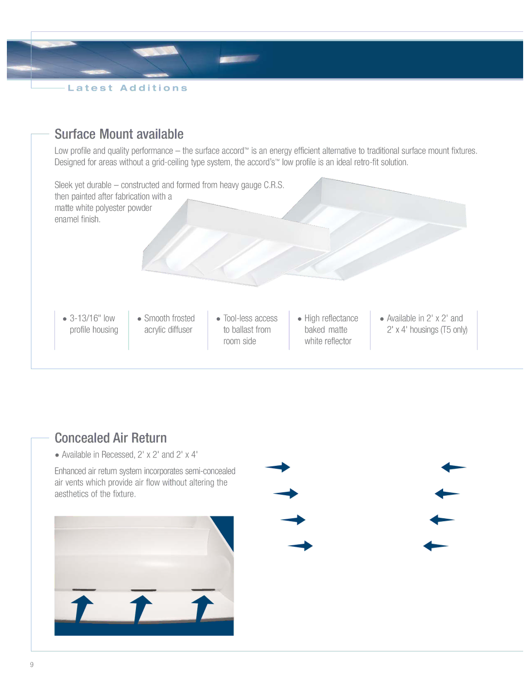 Cooper Lighting Accord Series manual Surface Mount available, Concealed Air Return 