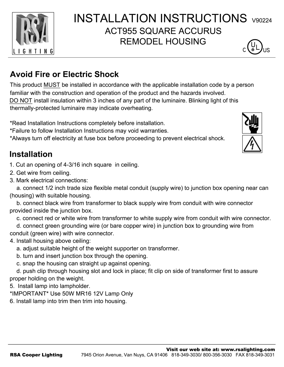 Cooper Lighting ACT955 manual 