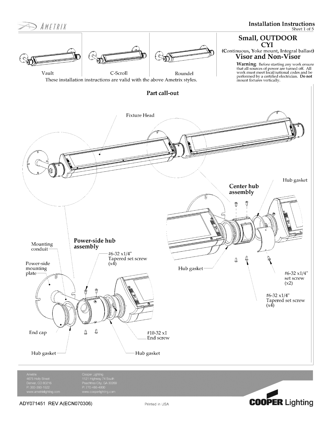 Cooper Lighting ADY071451 manual 