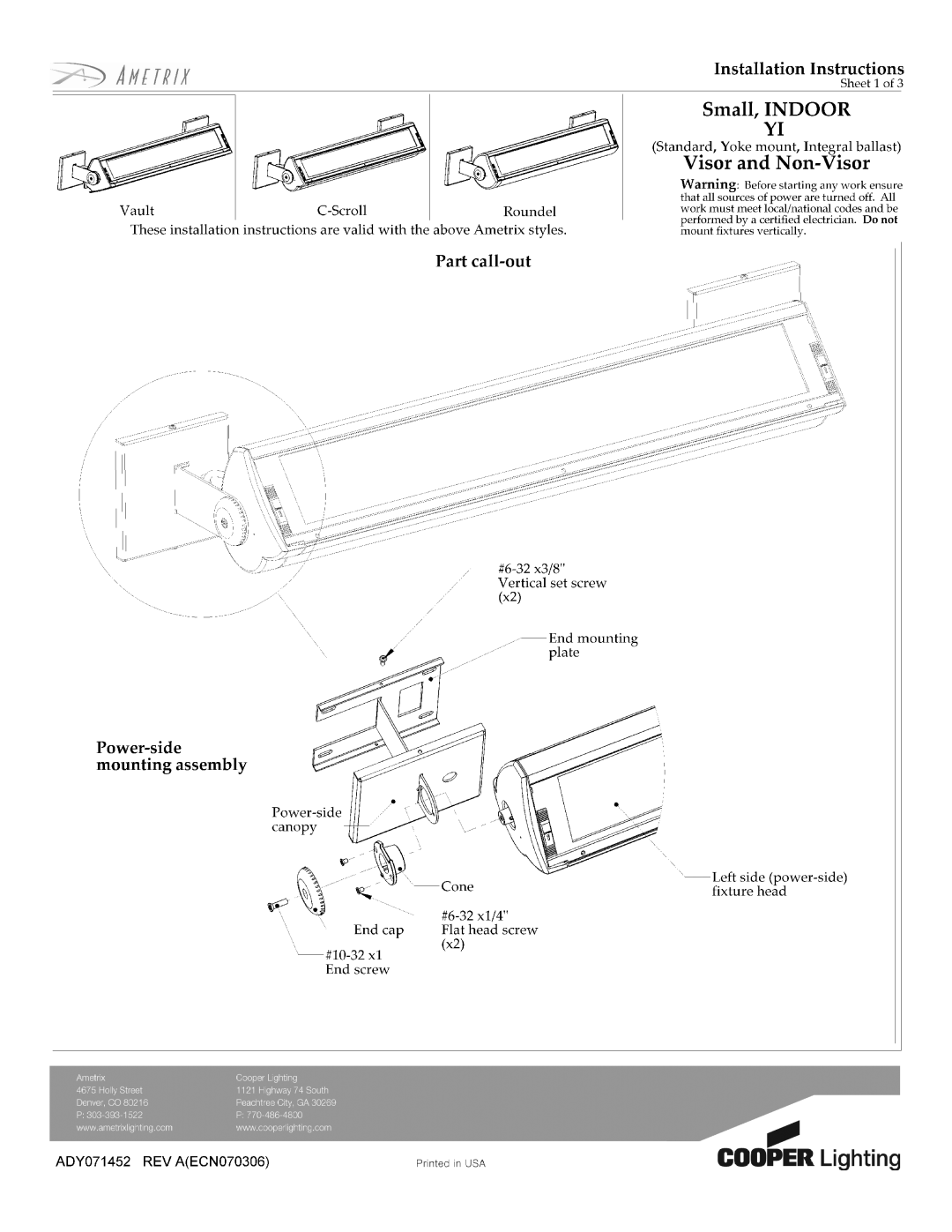 Cooper Lighting ADY071452 manual 