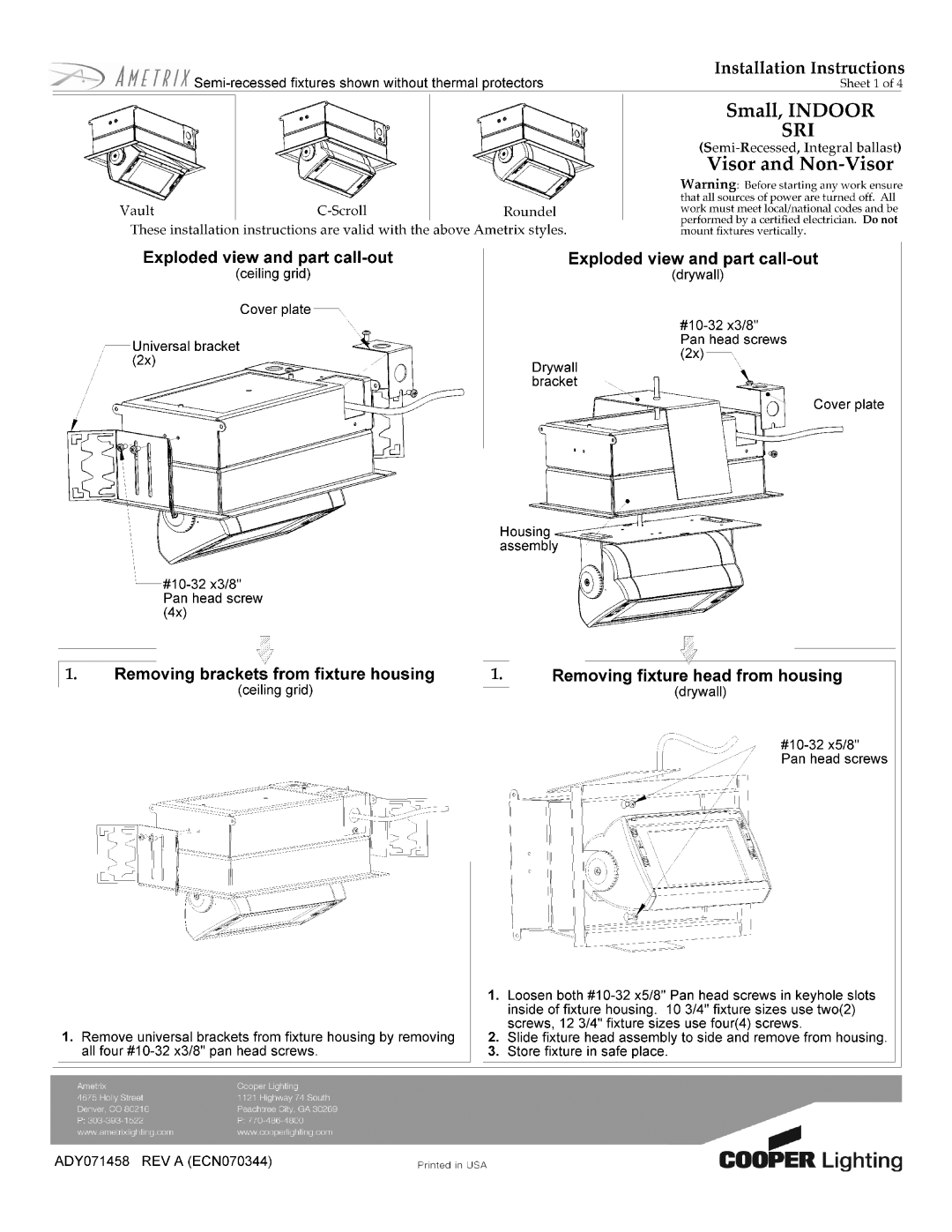 Cooper Lighting ADY071458 manual 