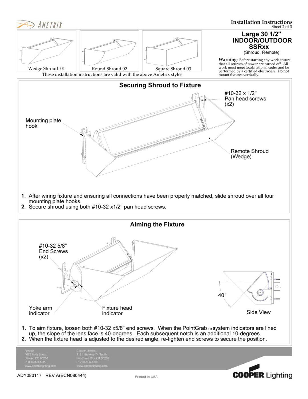 Cooper Lighting ADY080117 dimensions 