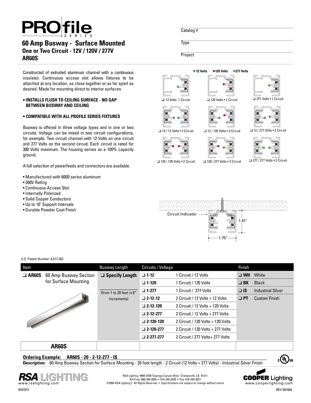 Cooper Lighting specifications For Surface Mounting, AR60S 20 2-12-277 is 