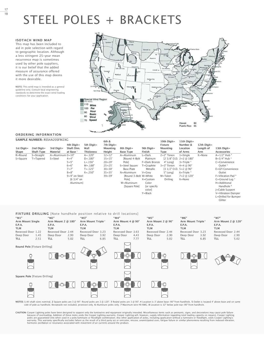 Cooper Lighting Architectural Area Luminaire manual Steel Poles + Brackets, Isotach Wind MAP 