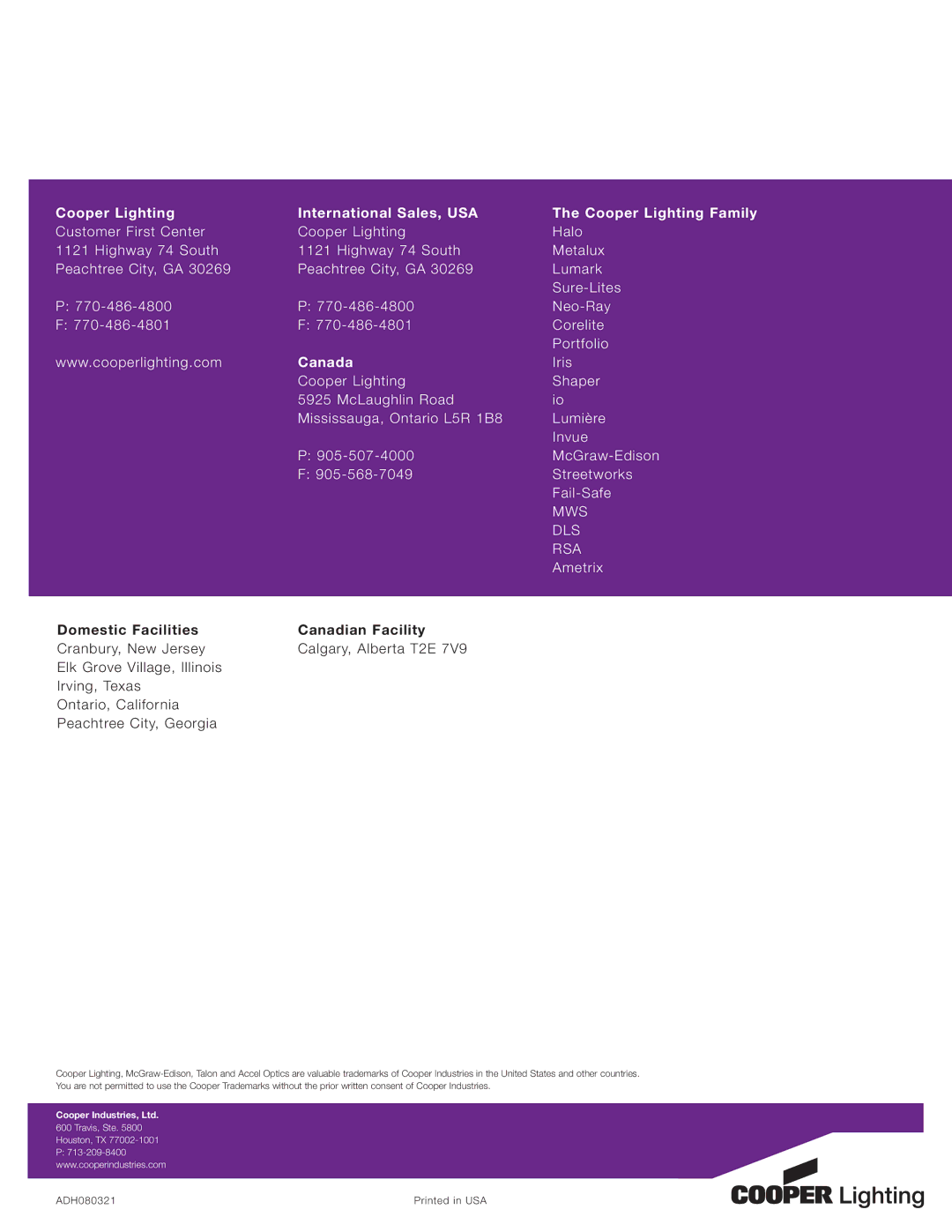 Cooper Lighting Architectural Area Luminaire manual Canada 