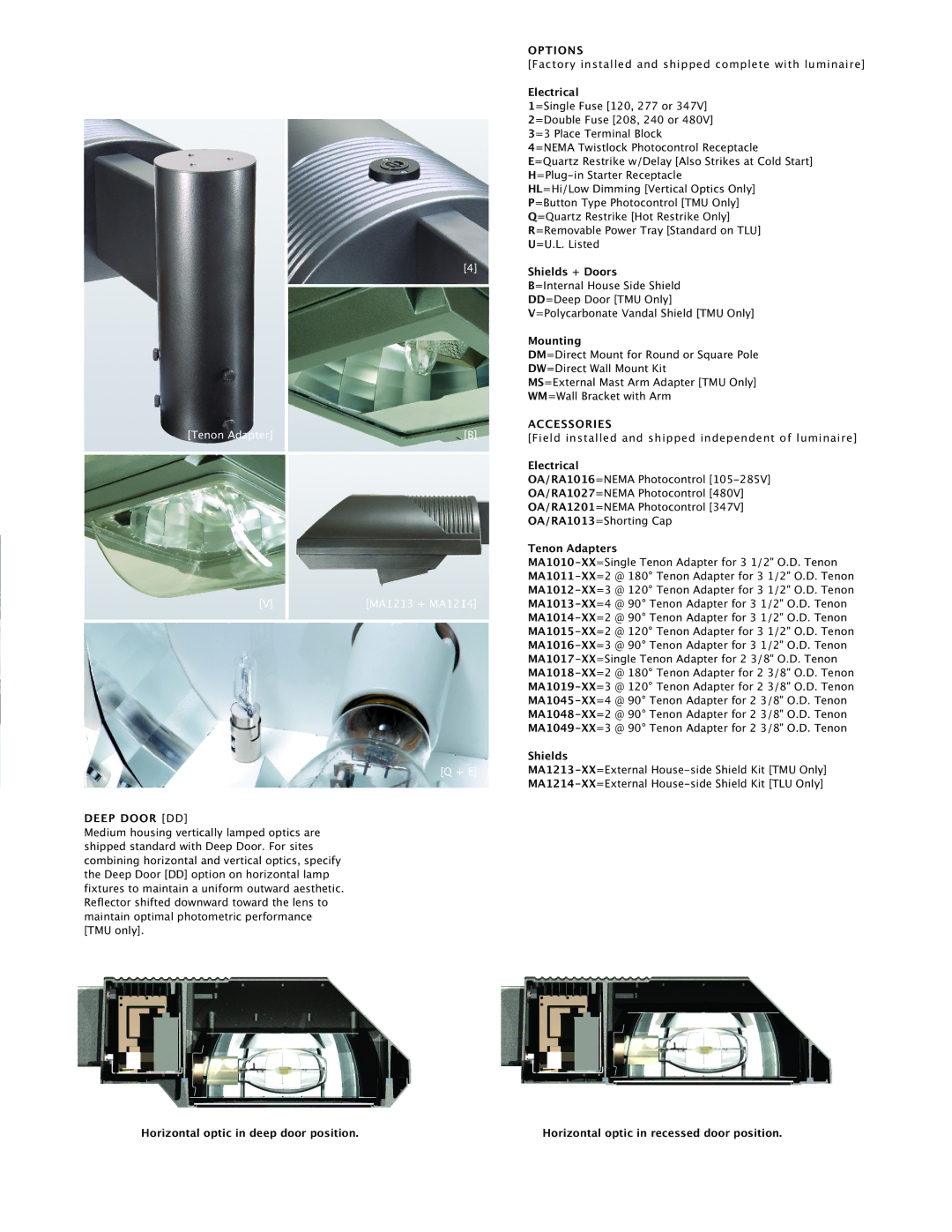 Cooper Lighting Area Luminaire manual Deep Door DD, Options, Accessories 