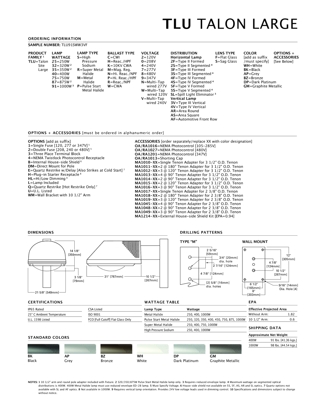 Cooper Lighting Area Luminaire manual TLU Talon Large 