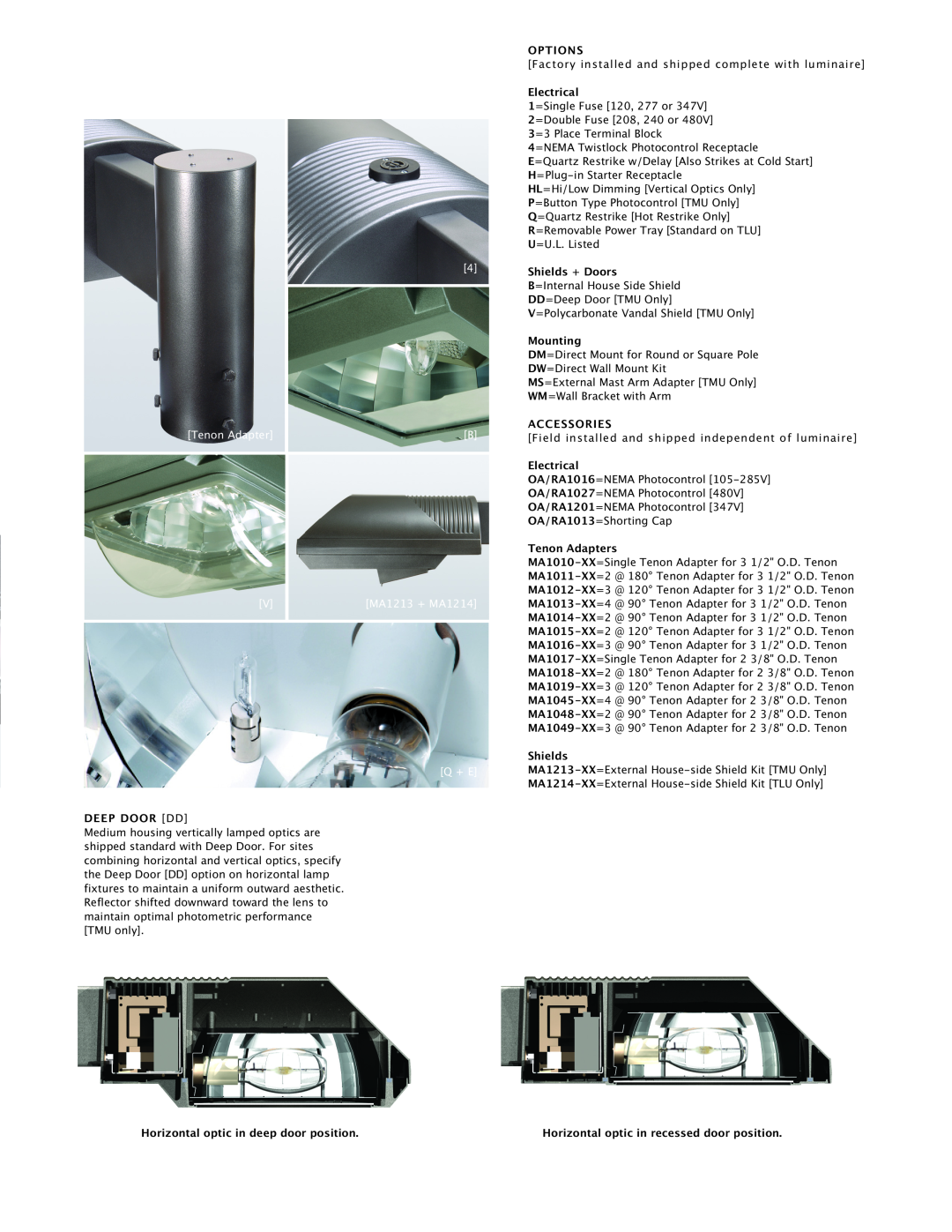 Cooper Lighting Area Luminaire manual Tenon Adapter, VMA1213 + MA1214 Q + E, Deep Door Dd 