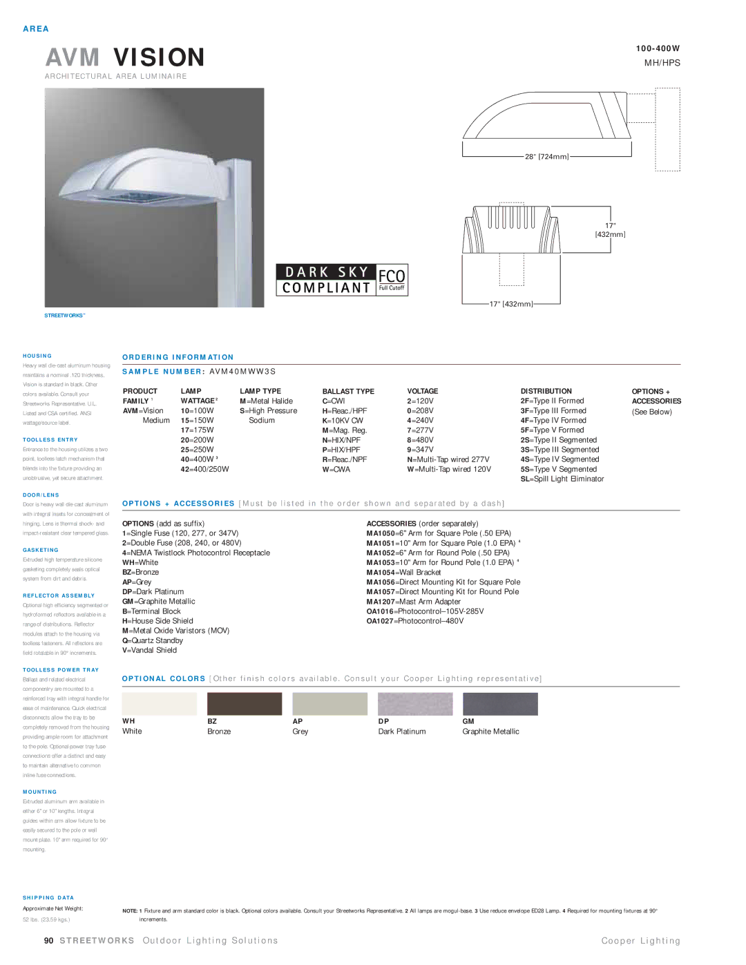 Cooper Lighting AVM40MWW3S manual =Cwi, =10KV CW, =Hix/Npf, =Hix/Hpf, =Cwa 