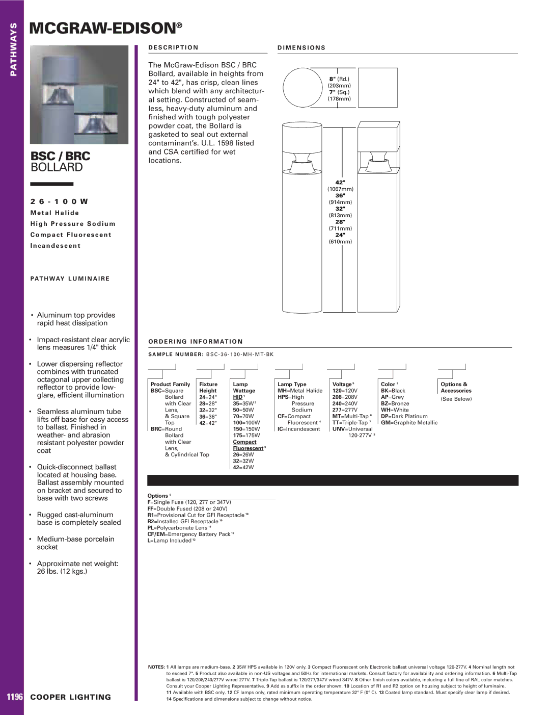 Cooper Lighting BRC specifications Aluminum top provides, Rapid heat dissipation, Impact-resistant clear acrylic, Coat 