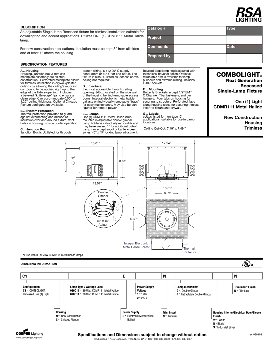 Cooper Lighting CDMR111 specifications Housing, System Protection, Junction Box, Electrical, Lamps, Mounting, Labels 