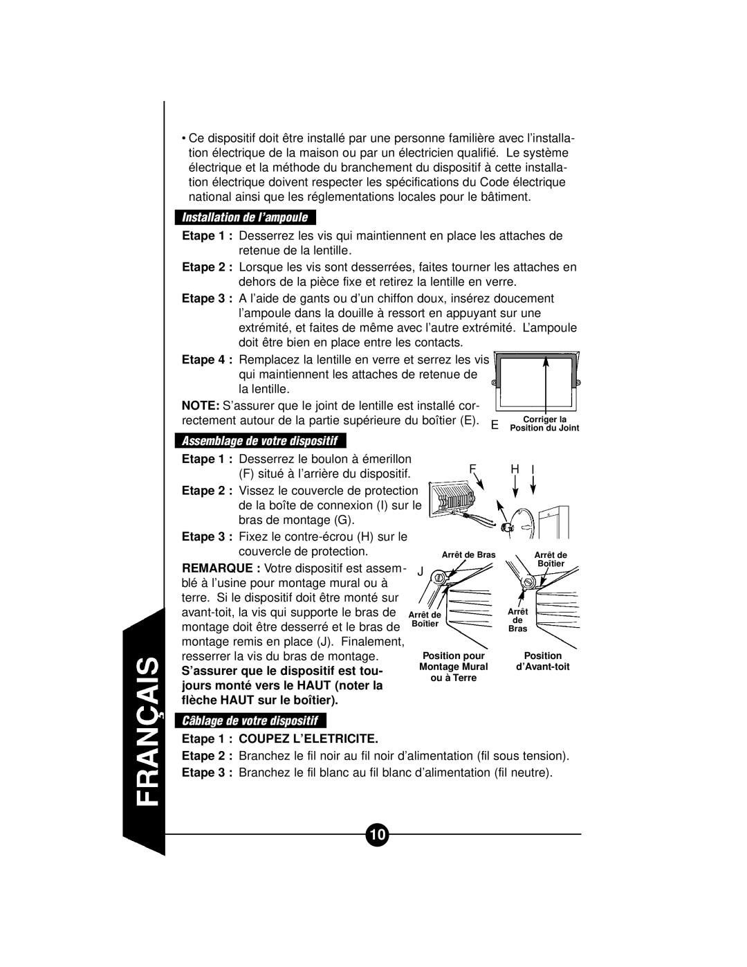 Cooper Lighting CWQ500, GP500WL Installation de l’ampoule, Assemblage de votre dispositif, Câblage de votre dispositif 